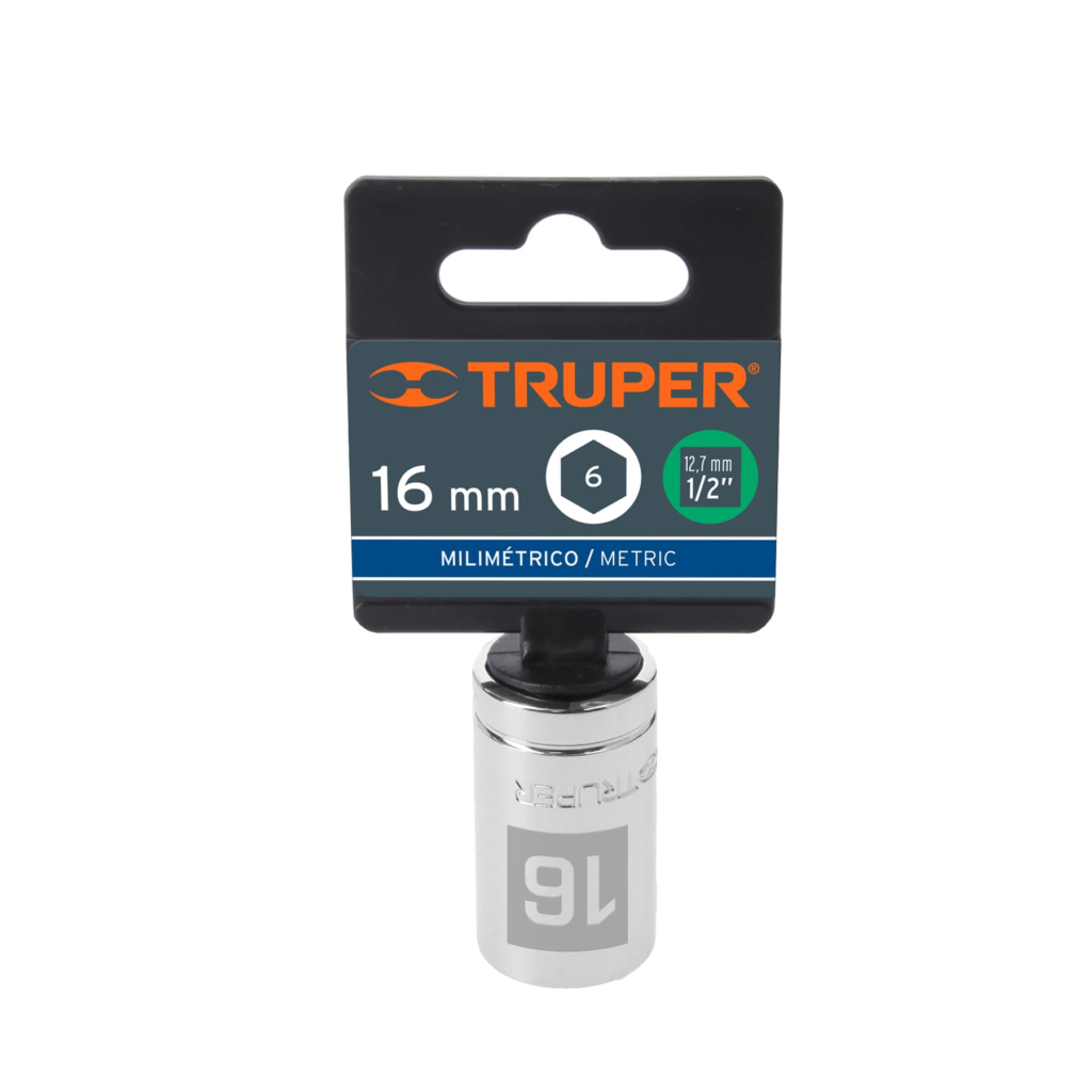 Dado milimétrico ½" 6 puntas de 16mm. "TRUPER" D-1216-M