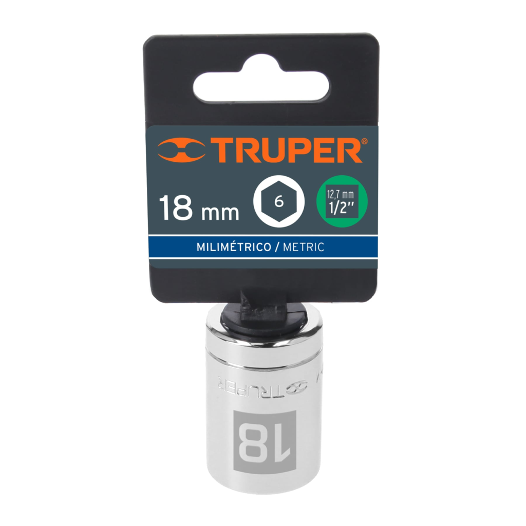 Dado milimétrico ½" 6 puntas de 18mm. "TRUPER" D-1218-M