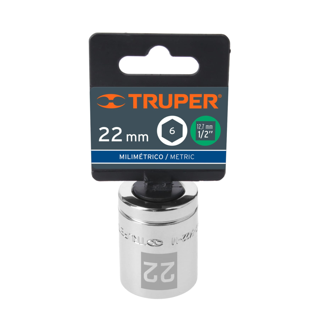 Dado milimétrico ½" 6 puntas de 22mm. "TRUPER" D-1222-M