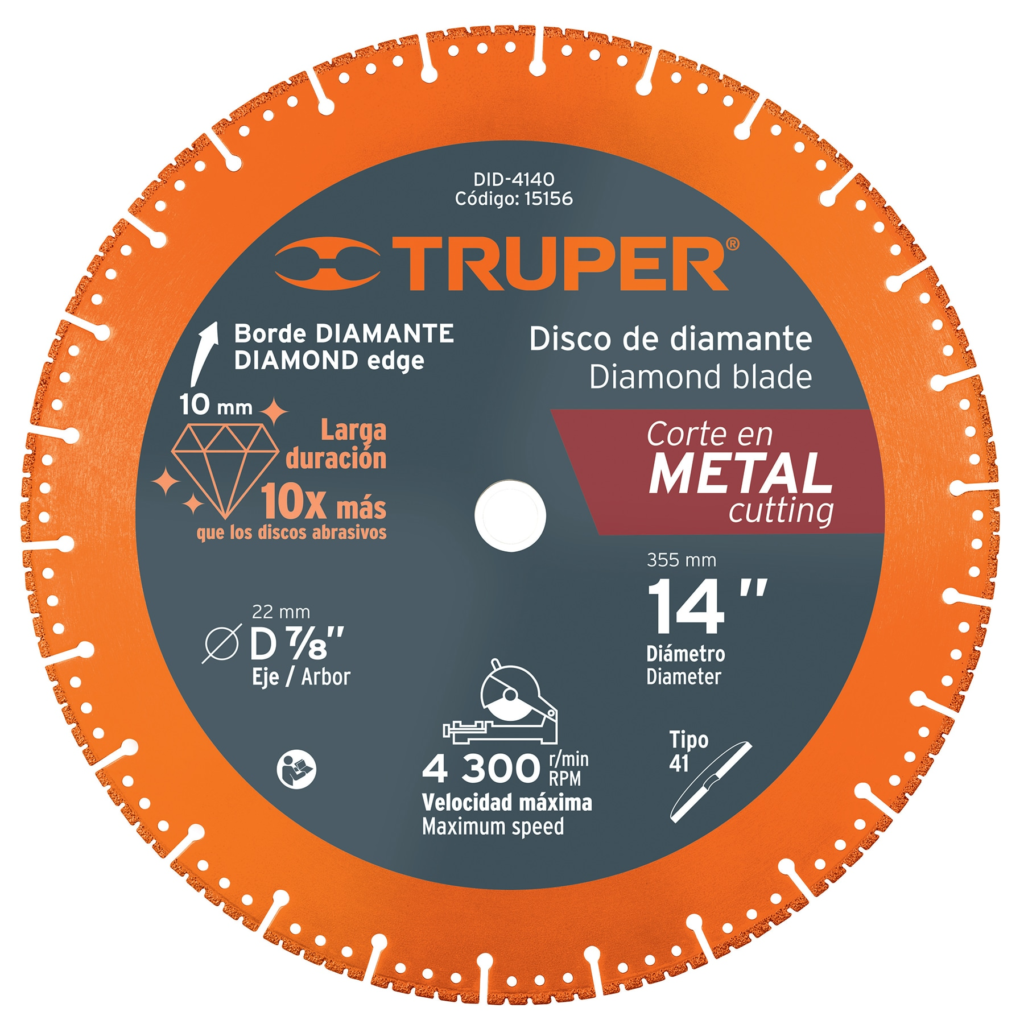 Disco diamante.cte metal7"(Rinde10)(Buje22mm)"TRUPER"DID-470