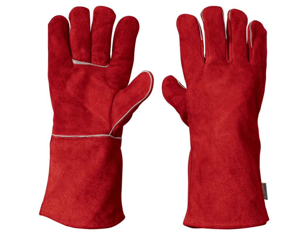 Guantes soldador cuero rojo36cm c/forro algod."TRUPER"GU-505