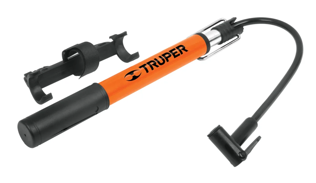 Inflador 28cm adosable.bicicl.c/pedal(60psi)"TRUPER"BOM-MI