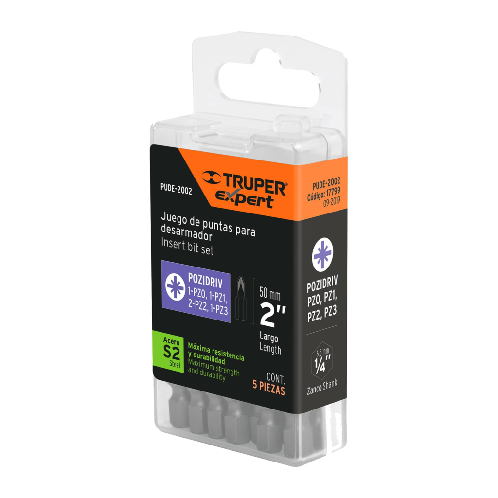 Jgo.5 ptas.Pozidriv 50mm(2PZ1.2PZ2.PZ3)"TRUPER"PUDE-2002