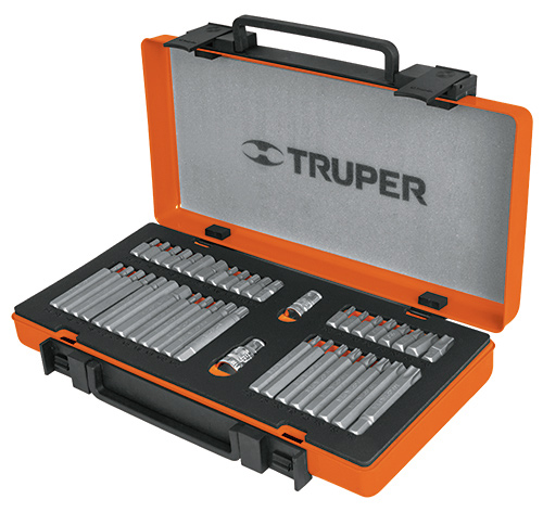 Jgo.42puntas(hexag,torx) 1/2"y3/8",caj.metal"TRUPER"PUN-42X