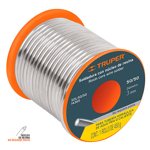 Sold.estaño 3mmTub.hidrául.S/pasta 450g/7m"TRUPER"SOL-50/50