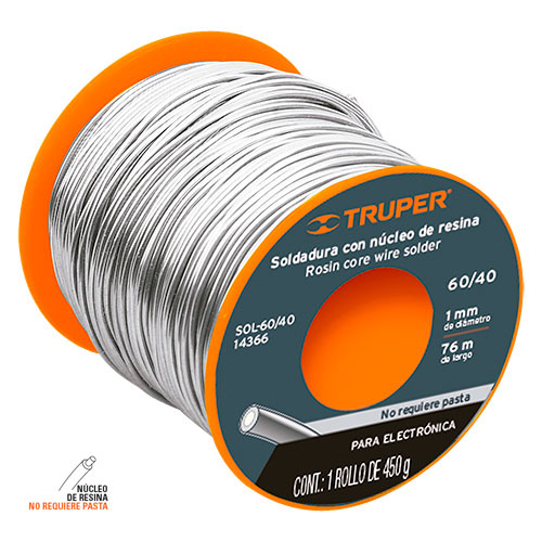 Sold.estaño 1mm p/electrón.S/pasta 450g/76m"TRUPER"SOL60/40