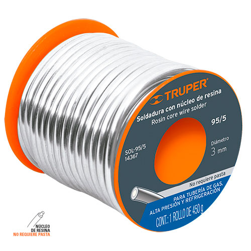 Sold.estaño 3mm Tub.gas S/pasta.450g/8m"TRUPER"SOL-95/5