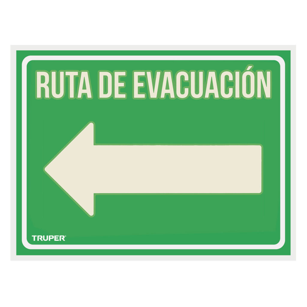 Letrero Ruta Evacuación Izq. 21x28cm Fotolum."TRUPER" LIN-06