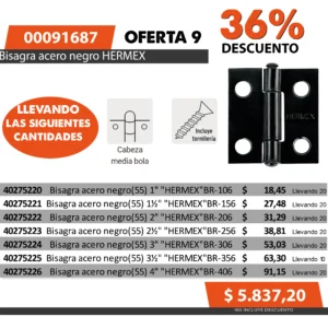 Oferta mensual N°9 Mayo 2025 (Bisagra acero negro HERMEX)