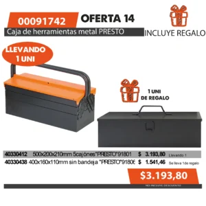 Oferta mensual N°14 Agosto 2025(Caja herram.metal PRESTO)