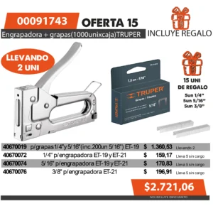 Oferta mensual N°15 Agosto 2025(Engranpadora+Grapas TRUPER)